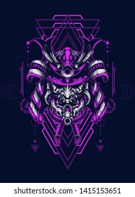 Samurai Oni mask with sacred geometry pattern
