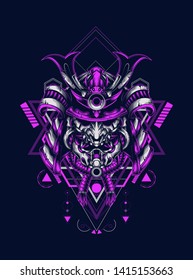 Samurai Oni mask with sacred geometry pattern