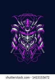 Samurai Oni mask with sacred geometry pattern