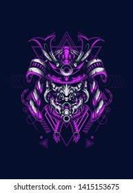 Samurai Oni mask with sacred geometry pattern