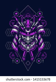 Samurai Oni mask with sacred geometry pattern