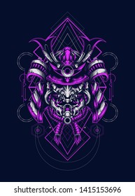 Samurai Oni mask with sacred geometry pattern