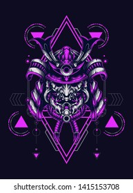 Samurai Oni mask with sacred geometry pattern