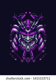 Samurai Oni mask with sacred geometry pattern