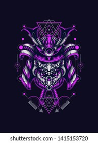 Samurai Oni mask with sacred geometry pattern