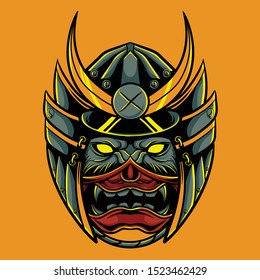 samurai oni mask vector illustration / japanese demon mask / samurai head t-shirt design