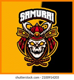 Samurai Oni Skull Monster mascot esport diseño ilustraciones de la plantilla del vector, logo de Ninja Divil para banner de streaming de juegos de equipo, estilo de caricatura a todo color