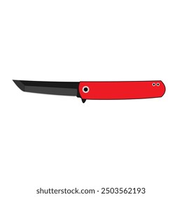 Samurai orange knife illustration. Tourist camping knife ,knife camping set cartoon. equipment camp, tent outdoor, hiking summer knife camping sign. isolated symbol vector illustration.
