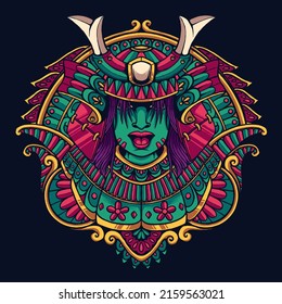 samurai ornament vector print illustration