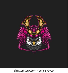 samurai owl illustration mascot vector