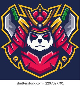 Samurai Panda for esport and sport mascot logo isolated on dark background