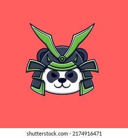 samurai panda head cartoon illustration