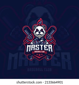 Samurai Panda Mascot Logo Design Illustration For Baseball Club