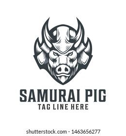 samurai pig logo vector illustrations template