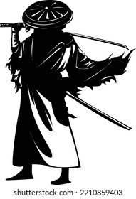 Samurai portrait action post prepare to fight