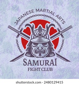 samurai poster. martial art fight club poster with samurai warrior mask