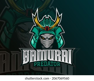 Samurai Predator Mask Esports Logo Design. Illustration Of Samurai Mask Mascot Design. Emblem Design, Suitable For Team Logos, T-shirts, Etc