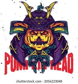 samurai pumpkin head illustration for poster halloween , t-shirt and sticker design