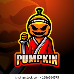 Samurai pumpkin mascot esport logo design