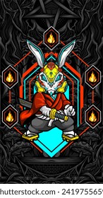 samurai rabbit cyberpunk vector illustration