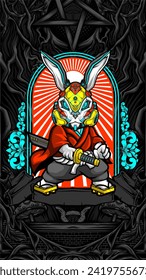 samurai rabbit cyberpunk vector illustration