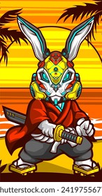 samurai rabbit cyberpunk vector illustration