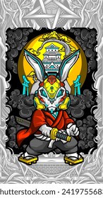 samurai rabbit cyberpunk vector illustration