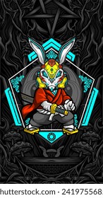 samurai rabbit cyberpunk vector illustration