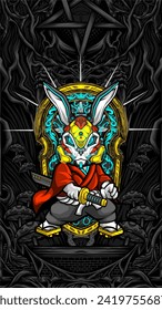 samurai rabbit cyberpunk vector illustration