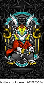 samurai rabbit cyberpunk vector illustration