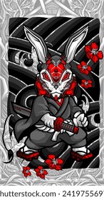 samurai rabbit cyberpunk vector illustration