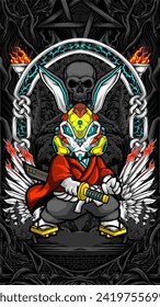 samurai rabbit cyberpunk vector illustration