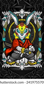 samurai rabbit cyberpunk vector illustration