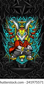 samurai rabbit cyberpunk vector illustration