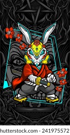 samurai rabbit cyberpunk vector illustration