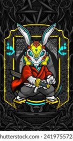 samurai rabbit cyberpunk vector illustration