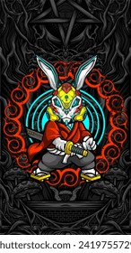 samurai rabbit cyberpunk vector illustration