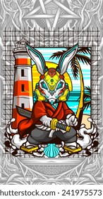 samurai rabbit cyberpunk vector illustration