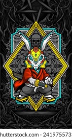 samurai rabbit cyberpunk vector illustration