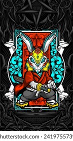 samurai rabbit cyberpunk vector illustration