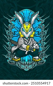 samurai rabbit cyberpunk vector illustration