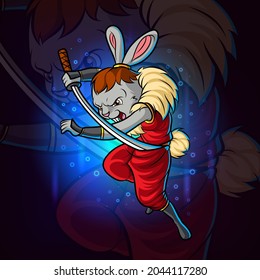 The samurai rabbit esport mascot design of illustration
