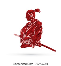 Samurai ready to fight action designed using grunge brush graphic vector