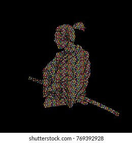 Samurai ready to fight action designed using mosaic pattern graphic vector