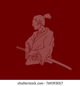 Samurai ready to fight action designed using dots pixels graphic vector