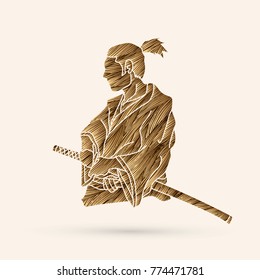 Samurai ready to fight action designed using golden grunge brush graphic vector