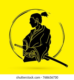 Samurai ready to fight action graphic vector