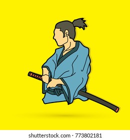 Samurai ready to fight action graphic vector