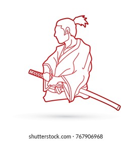 Samurai ready to fight action outline graphic vector