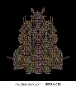 Samurai, Ready to fight composition designed using colorful mosaic pattern graphic vector
